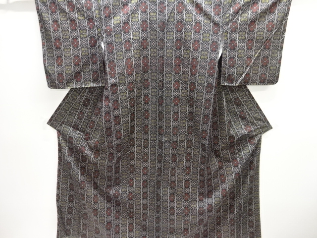 JAPANESE KIMONO / UNUSED ENSEMBLE KIMONO / SILK / NISHIJIN / DENSHO TSUMUGI / WOVEN STRIPE & ABSTRACT PATTERN